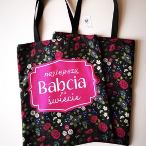 torba dla babci w róże czarna